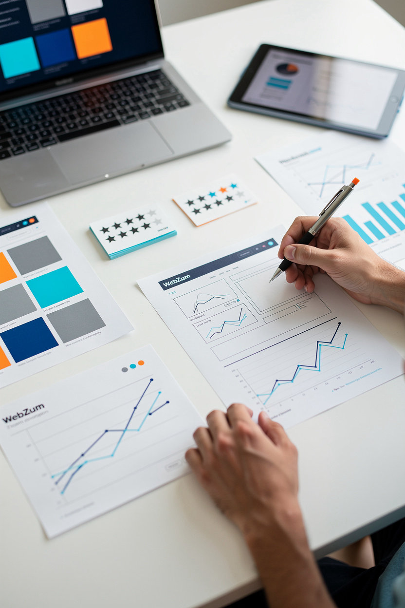 WebZum AI research process analyzing business data and market trends for website generation