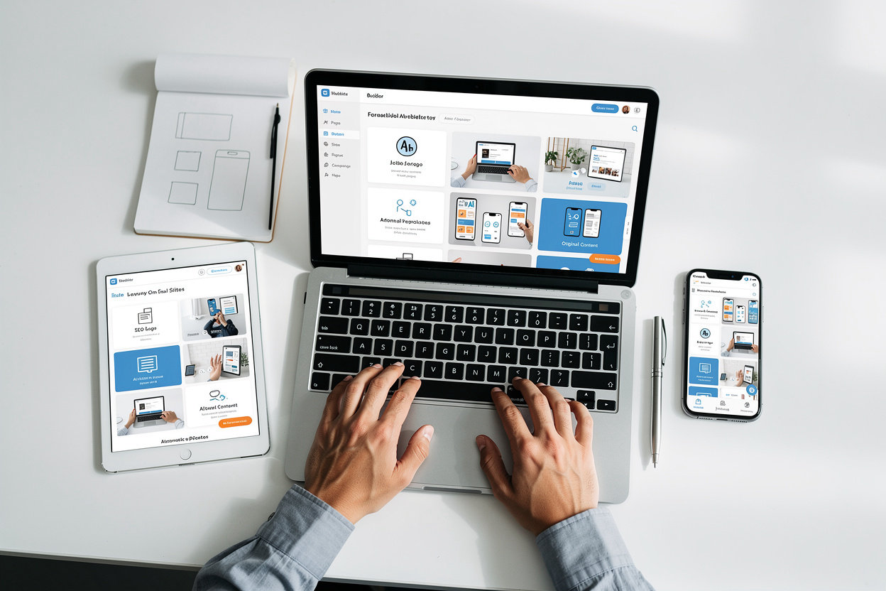 WebZum professional website builder dashboard showing AI-generated website features and customization tools