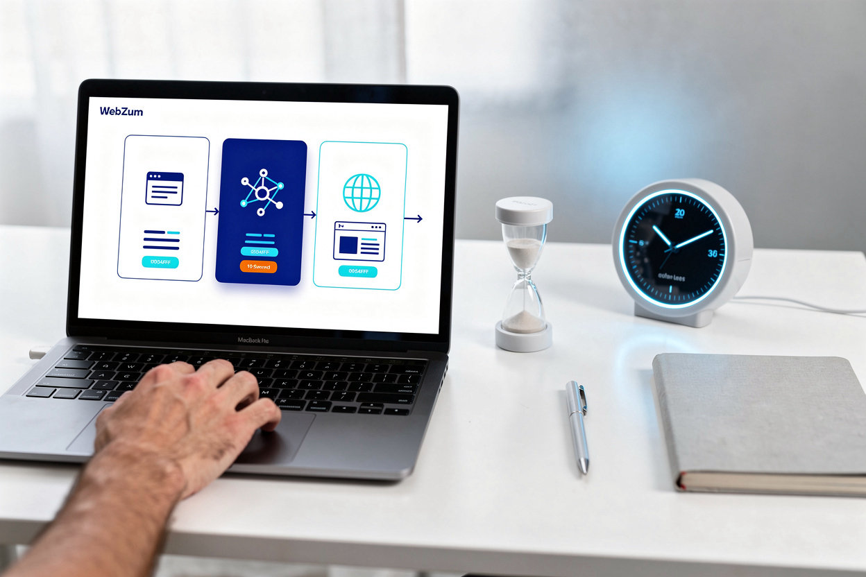 WebZum AI website builder process - automated research and multi-page website generation in minutes