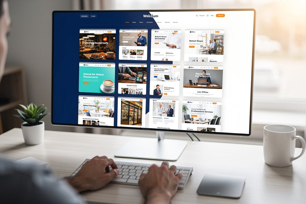 WebZum AI website builder gallery showcasing diverse professional websites built in minutes for small businesses
